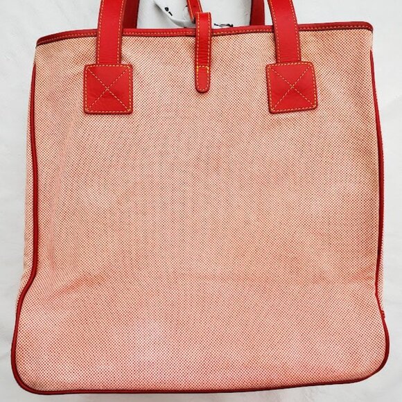 Dooney & Bourke Large Red Tweed Canvas Carry-All Tote Leather Handles & Accents - Picture 14 of 15
